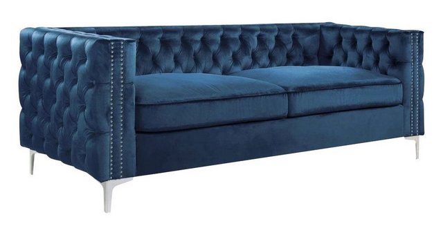 Xlmoebel Chesterfield-Sofa Blaues Chesterfield Wohnzimmer Samt Sofa gepolst günstig online kaufen