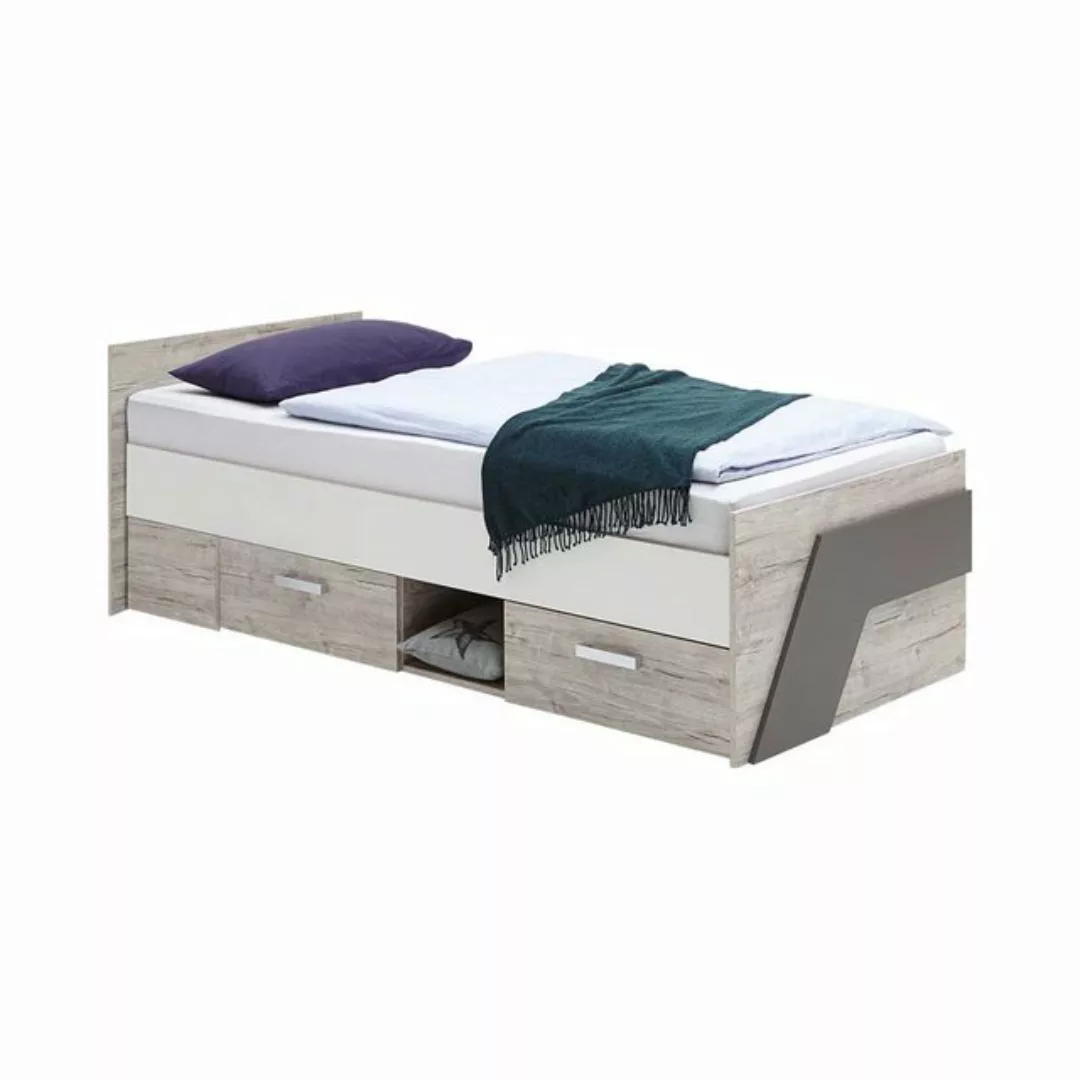 Lomadox Jugendbett LEEDS-10, Sandeiche Nb./weiß/Lava 96x69,5x204,5 cm günstig online kaufen