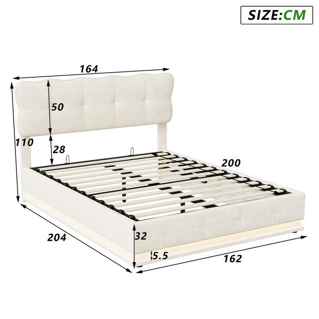 FUROKOY Polsterbett LED Hydraulisches Doppelbett Samt, 160x200cm mit Bettka günstig online kaufen