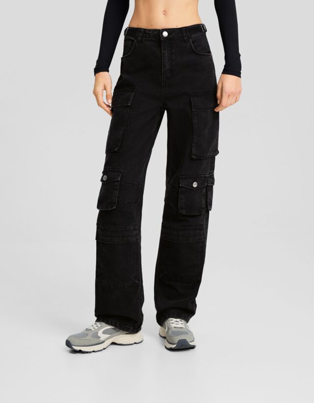 Bershka Multipocket-Cargohose Aus Twill Damen 42 Grau günstig online kaufen