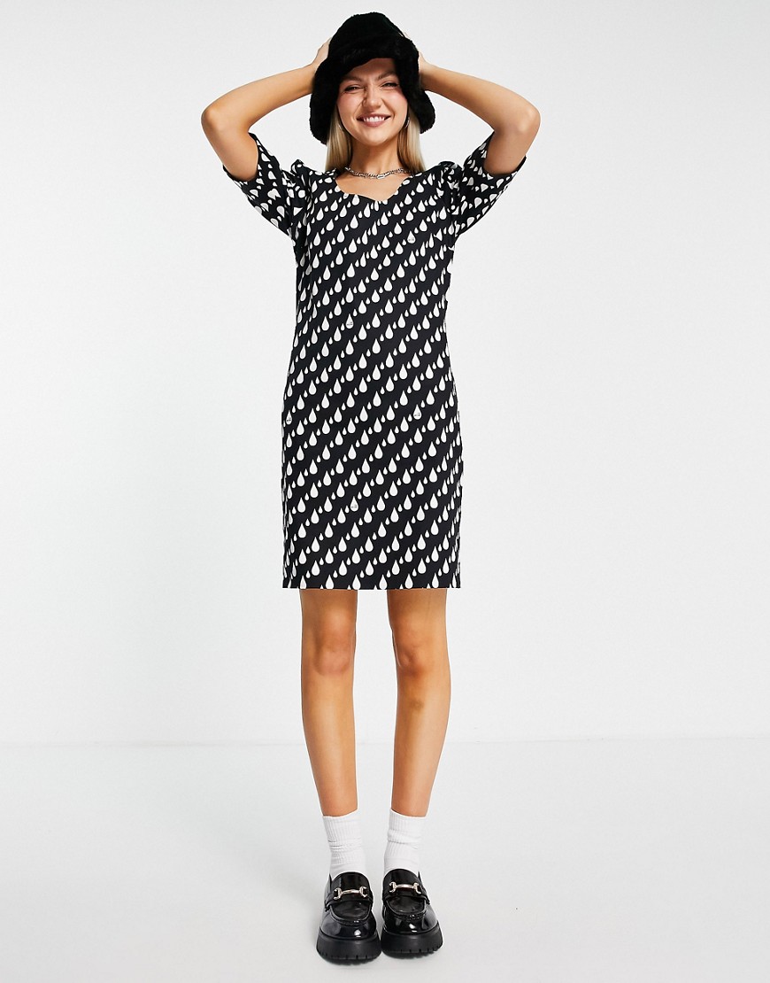 Love Moschino – Bodycon-Kleid in Schwarz mit Regentropfenmuster günstig online kaufen