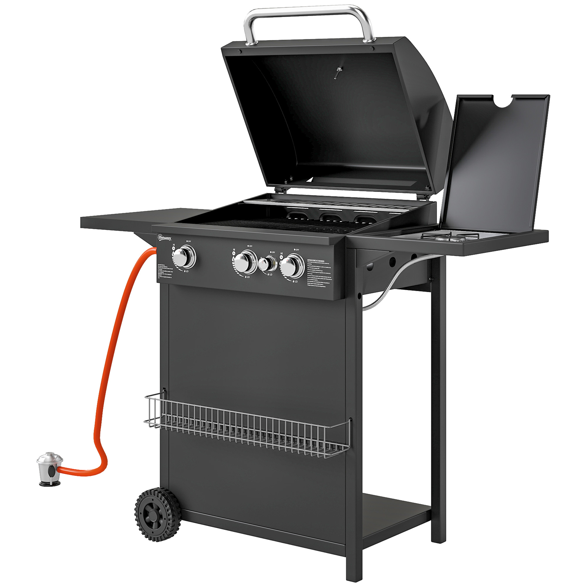 Outsunny Gasgrill 9,5 KW Grillwagen inkl 4 Brenner Seitenkocher Rolle Druck günstig online kaufen