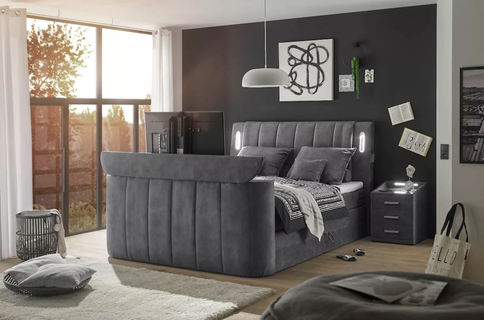 ED EXCITING DESIGN Boxspringbett "Dallas", inkl. Topper, LED-Beleuchtung, T günstig online kaufen