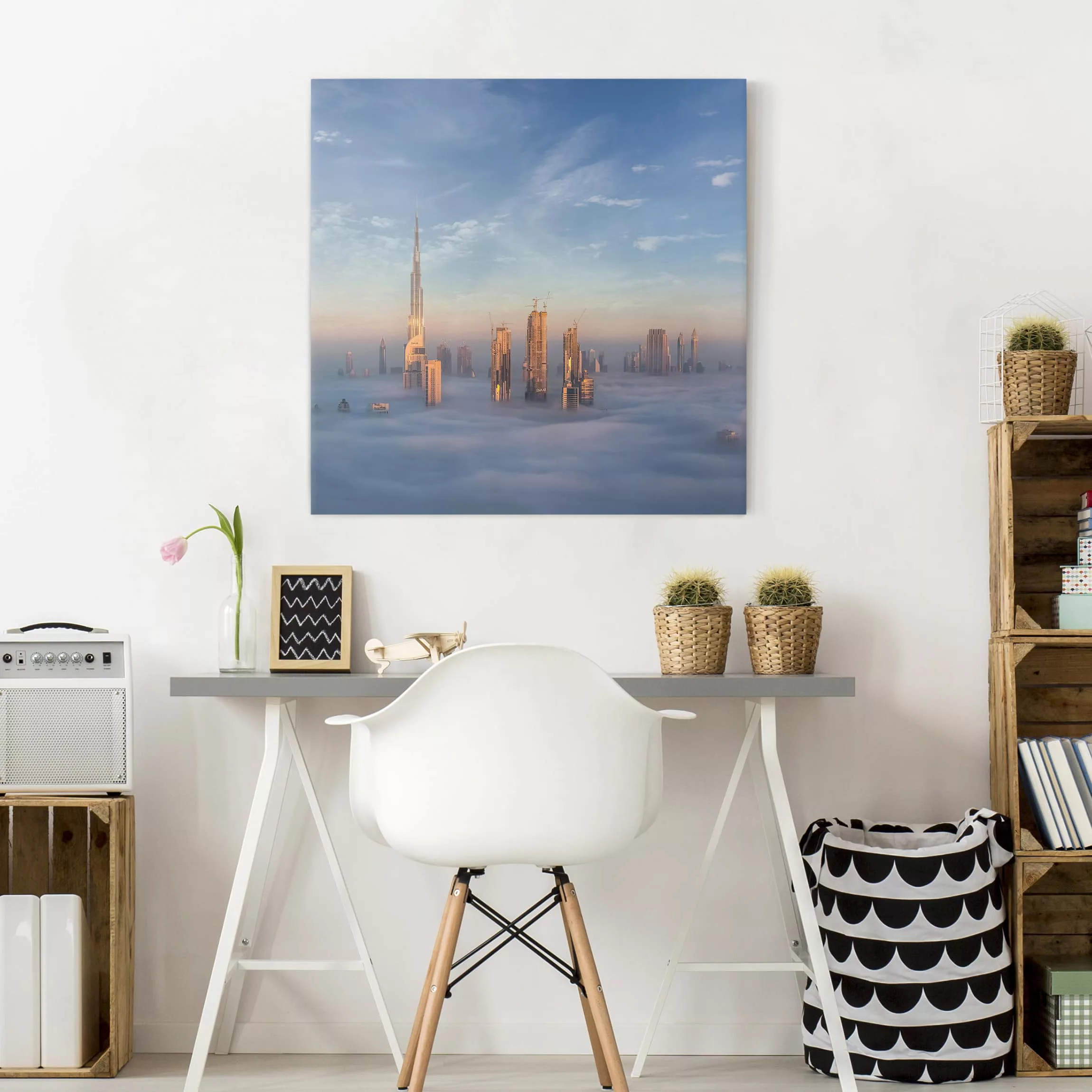Leinwandbild Architektur & Skyline - Quadrat Dubai über den Wolken günstig online kaufen