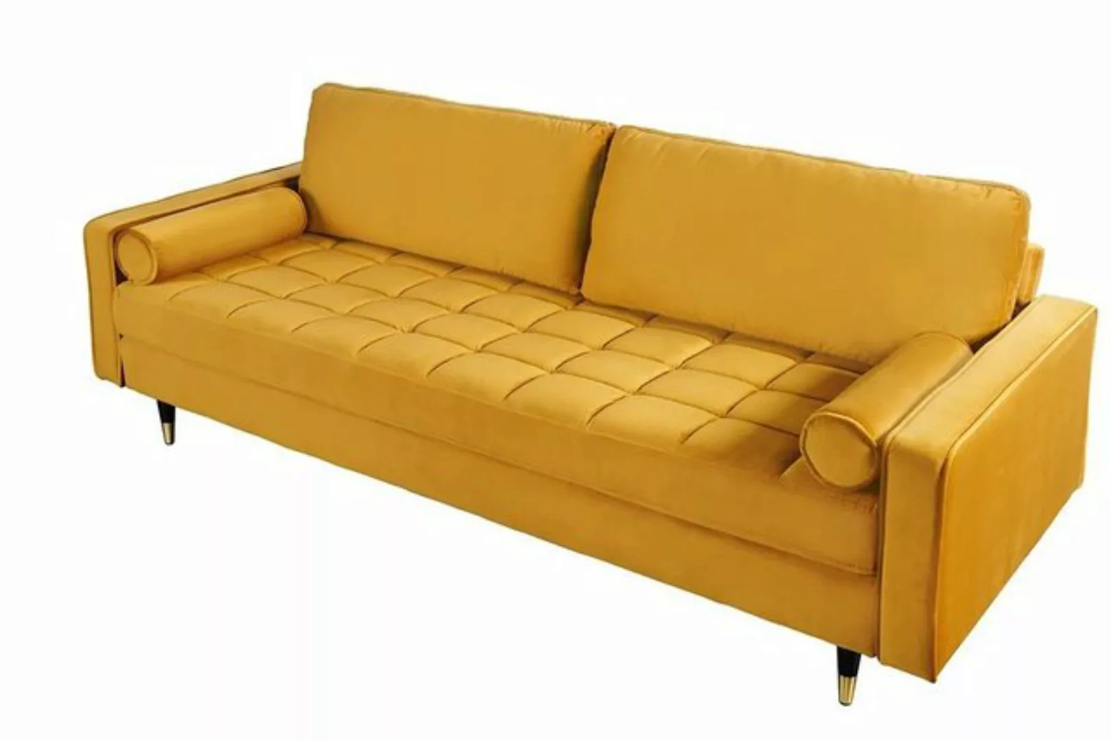 LebensWohnArt Sofa Modernes 3er Sofa 220cm COMFORT senfgelb Samt Federkern günstig online kaufen