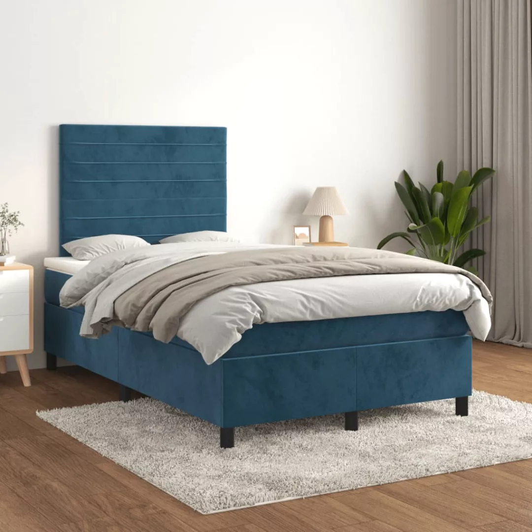 Vidaxl Boxspringbett Mit Matratze Dunkelblau 120x200 Cm Samt günstig online kaufen