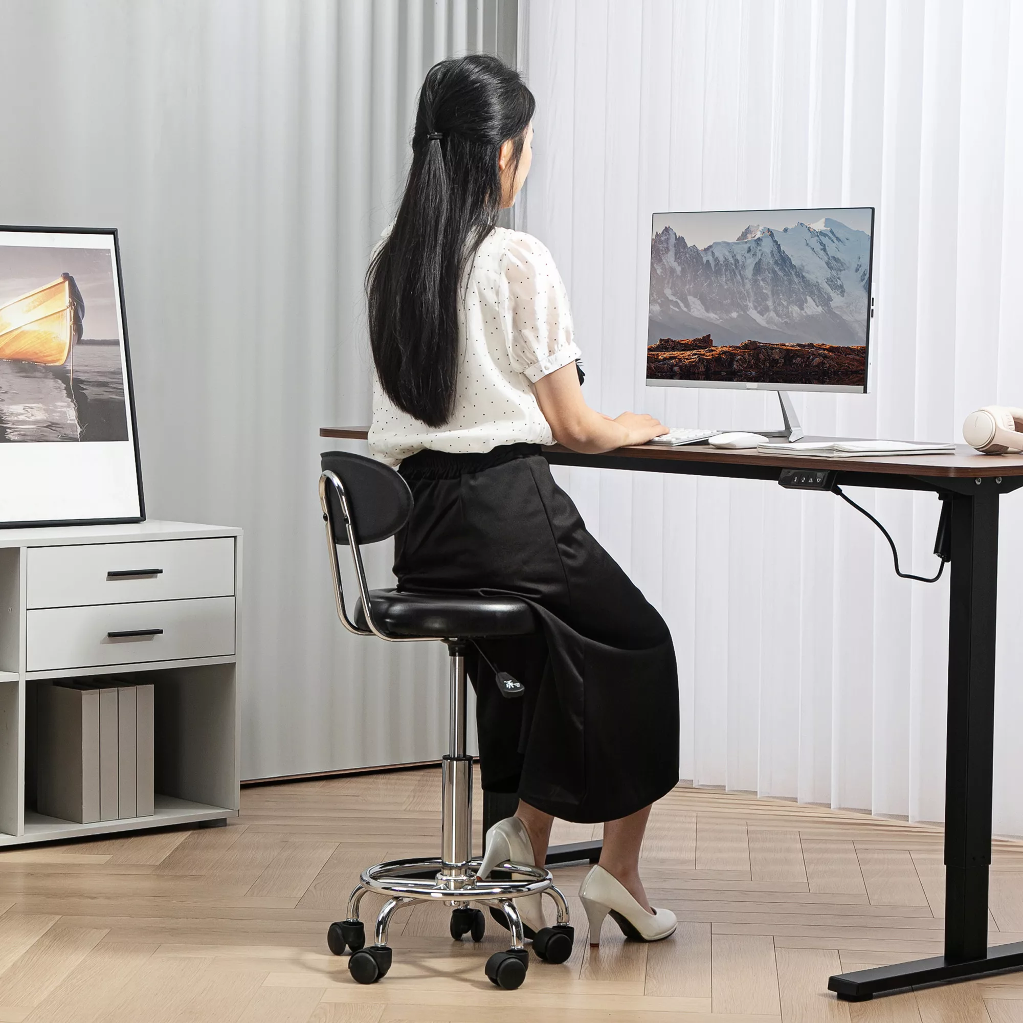 HOMCOM Rollhocker höhenverstellbar Drehhocker Drehbar Salon Hocker mit Lehn günstig online kaufen