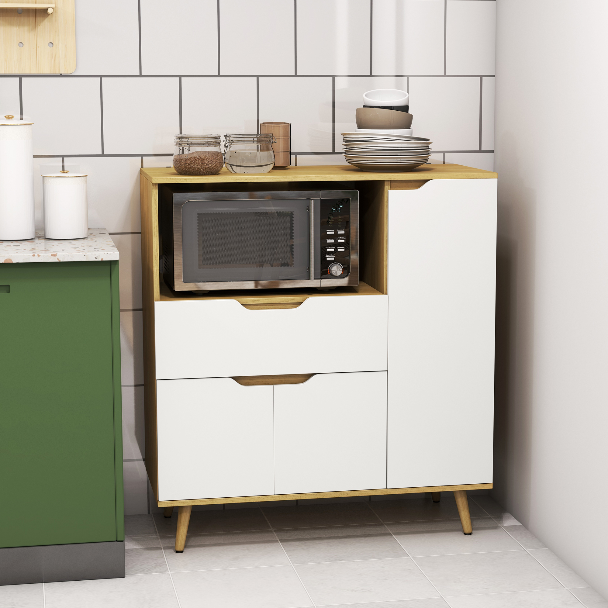 HOMCOM Mikrowellenschrank, Küchenbuffet mit Schränken Schublade verstellbar günstig online kaufen