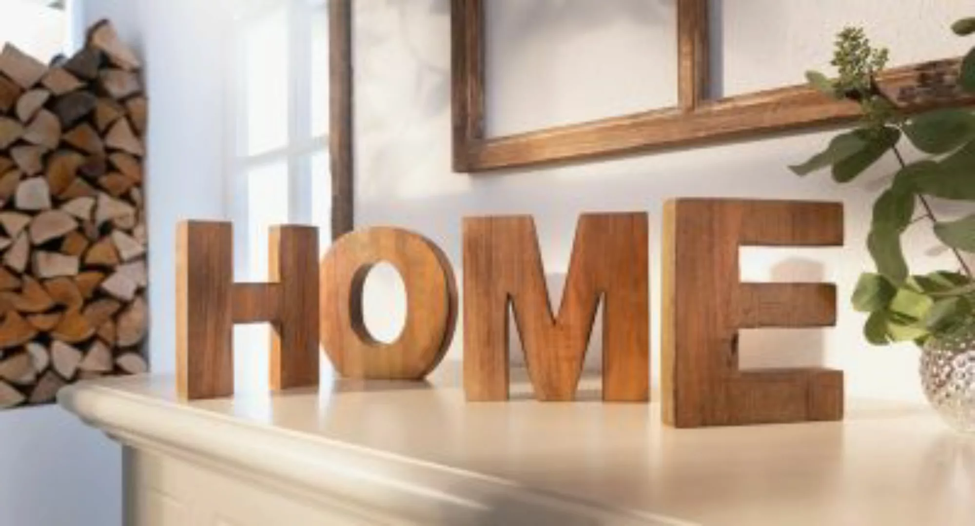 HOME Living Holz-Schriftzug Home Dekoobjekte braun günstig online kaufen