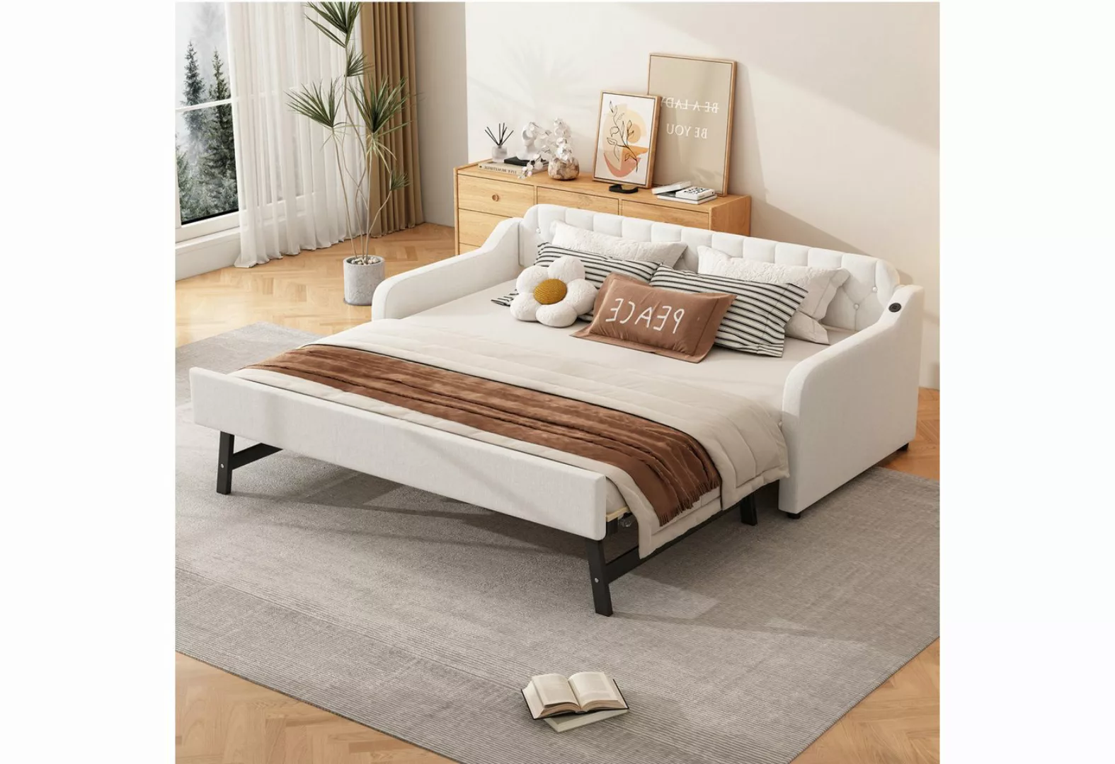 MODFU Schlafsofa Tagesbett, mit ausziehbares Rollbett, USB-Anschluss, 90*20 günstig online kaufen