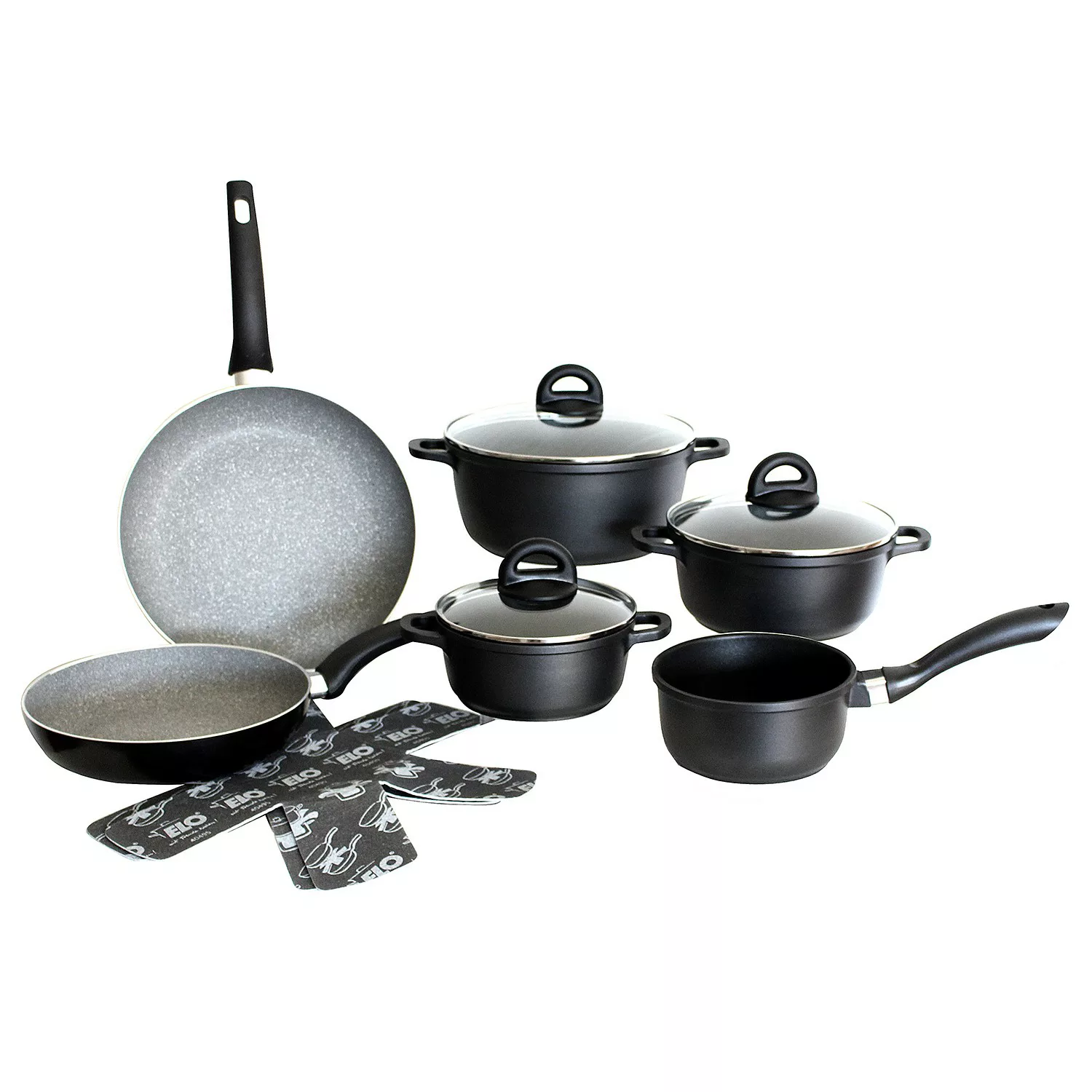 Elo Topf-Set »Black«, Aluminiumguss, (Set, 10 tlg., Kochtopf 16/20/24 cm, S günstig online kaufen