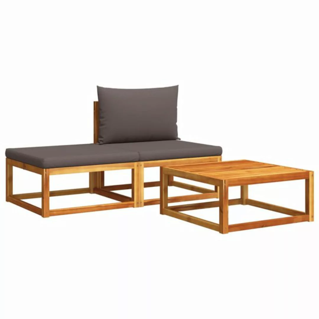 vidaXL Loungesofa 3-tlg. Garten-Sofagarnitur mit Kissen Massivholz Akazie, günstig online kaufen