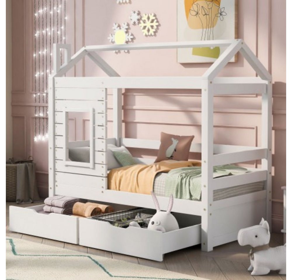 SIKAINI Kinderbett, Massivholz Kinder Bett, mit Rausfallschutz Fenster und günstig online kaufen