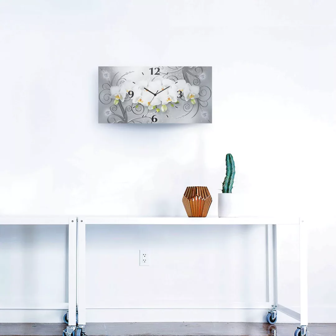 Artland Wanduhr "weiße Orchideen auf Ornamenten", 3D Optik gebogen, mit Qua günstig online kaufen