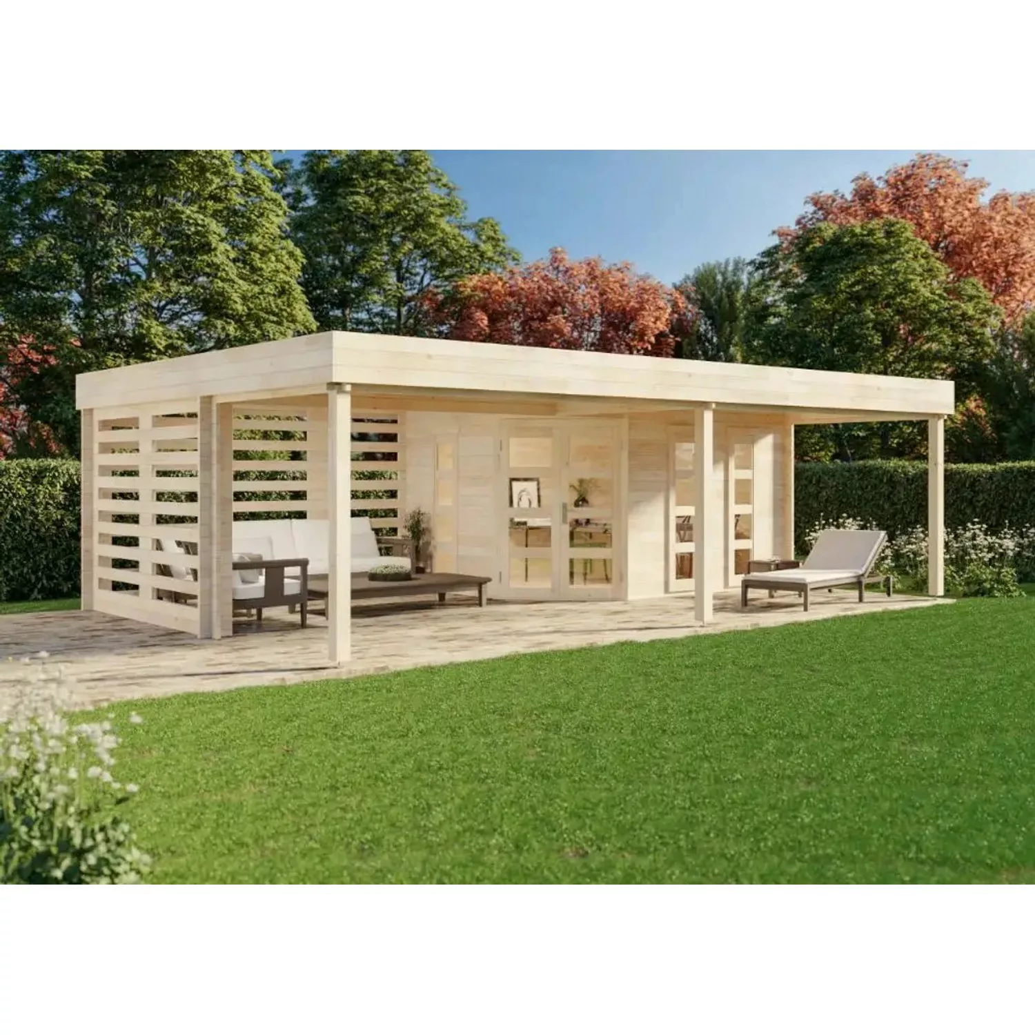 Carlsson Holz-Gartenhaus Panama-40 Flachdach Unbehandelt 765 cm x 516 cm günstig online kaufen