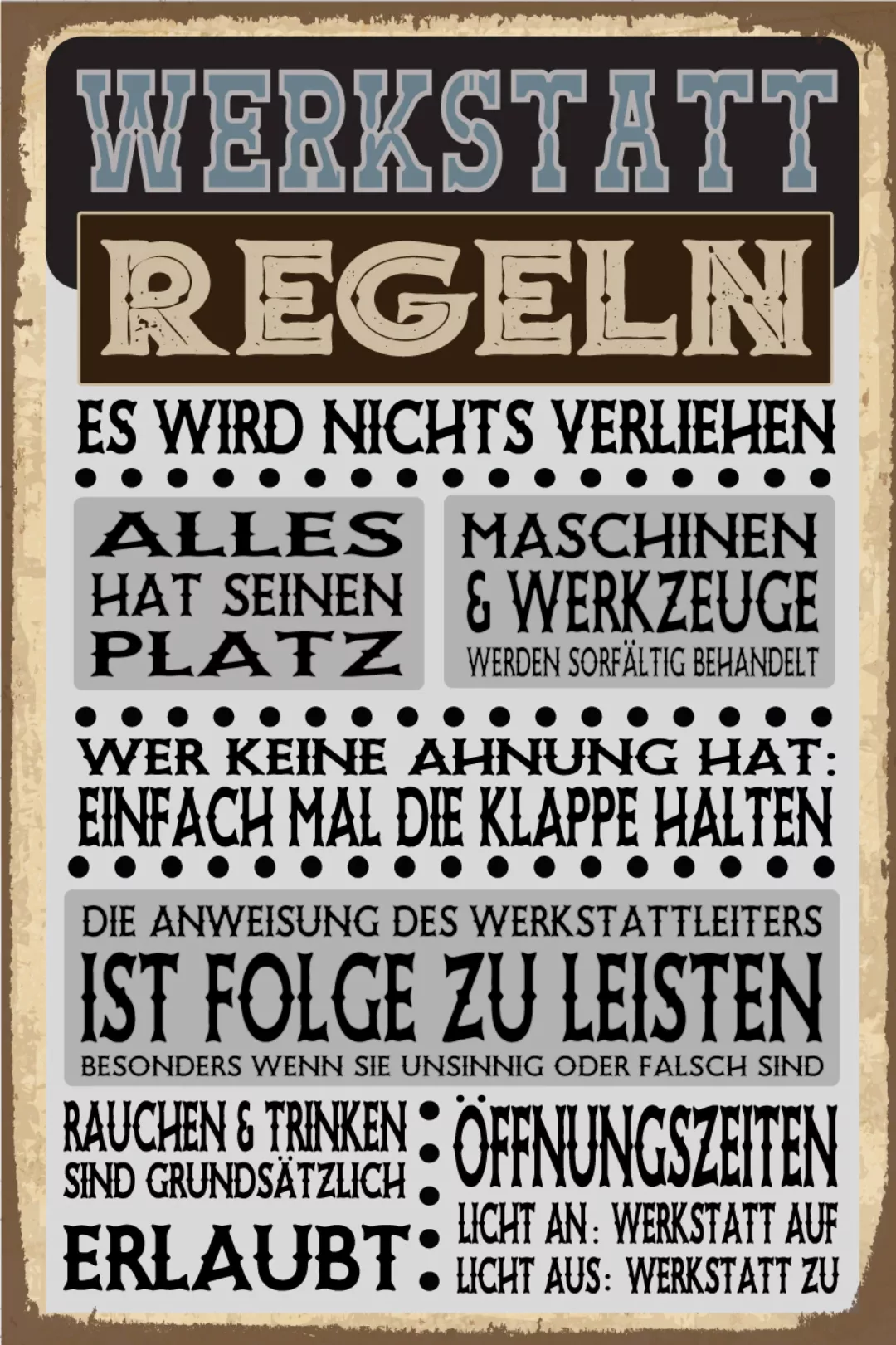 queence Alu-Dibond-Druck »Werkstatt Regeln«, Sprüche-Sprüche & Texte, Werks günstig online kaufen