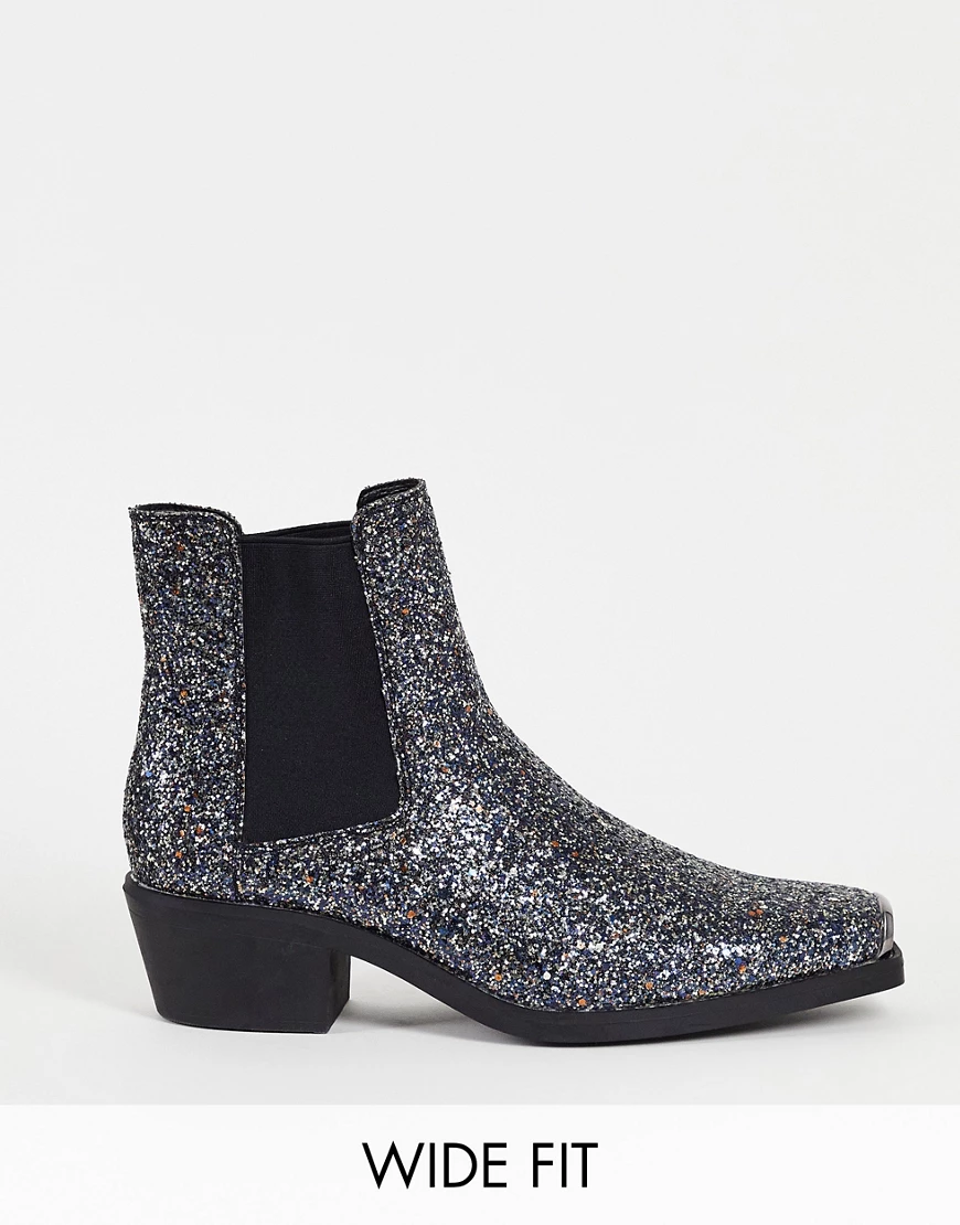 ASOS DESIGN – Silber glitzernde Chelsea-Boots mit Absatz günstig online kaufen