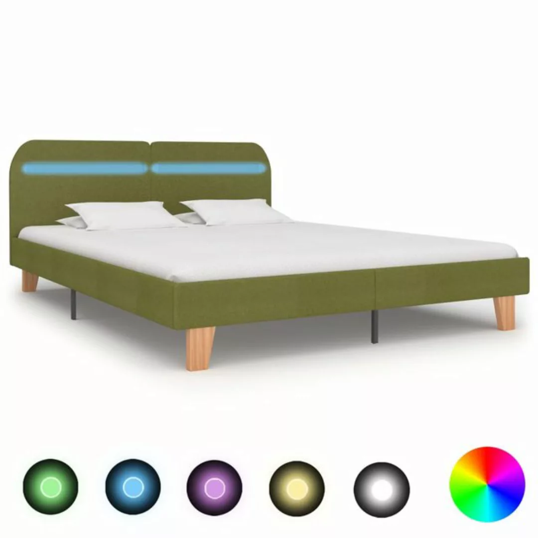 vidaXL Bett, Bettgestell mit LED ohne Matratze Grün Stoff 150x200 cm günstig online kaufen