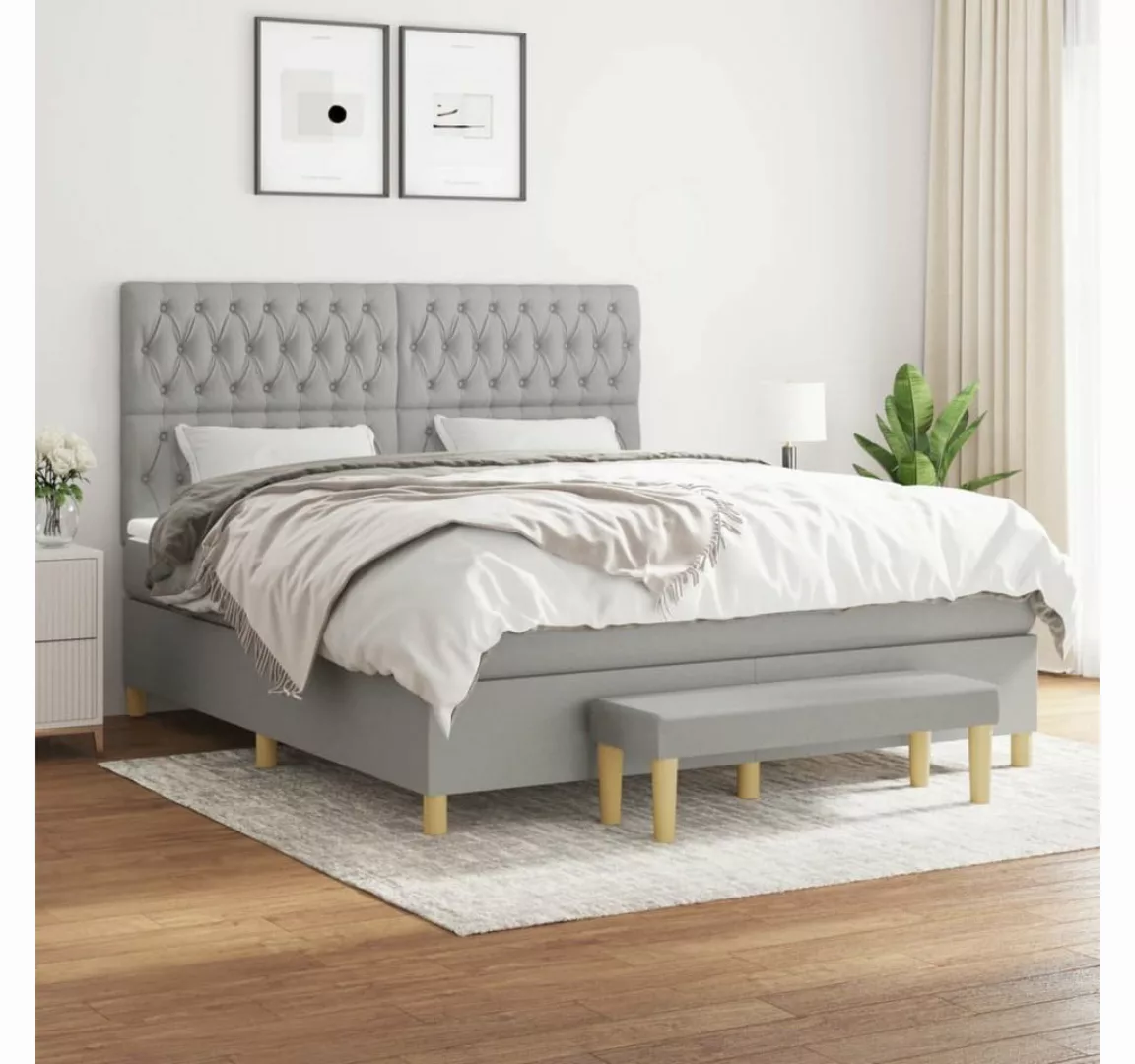 furnicato Bett Boxspringbett mit Matratze Hellgrau 180x200 cm Stoff günstig online kaufen