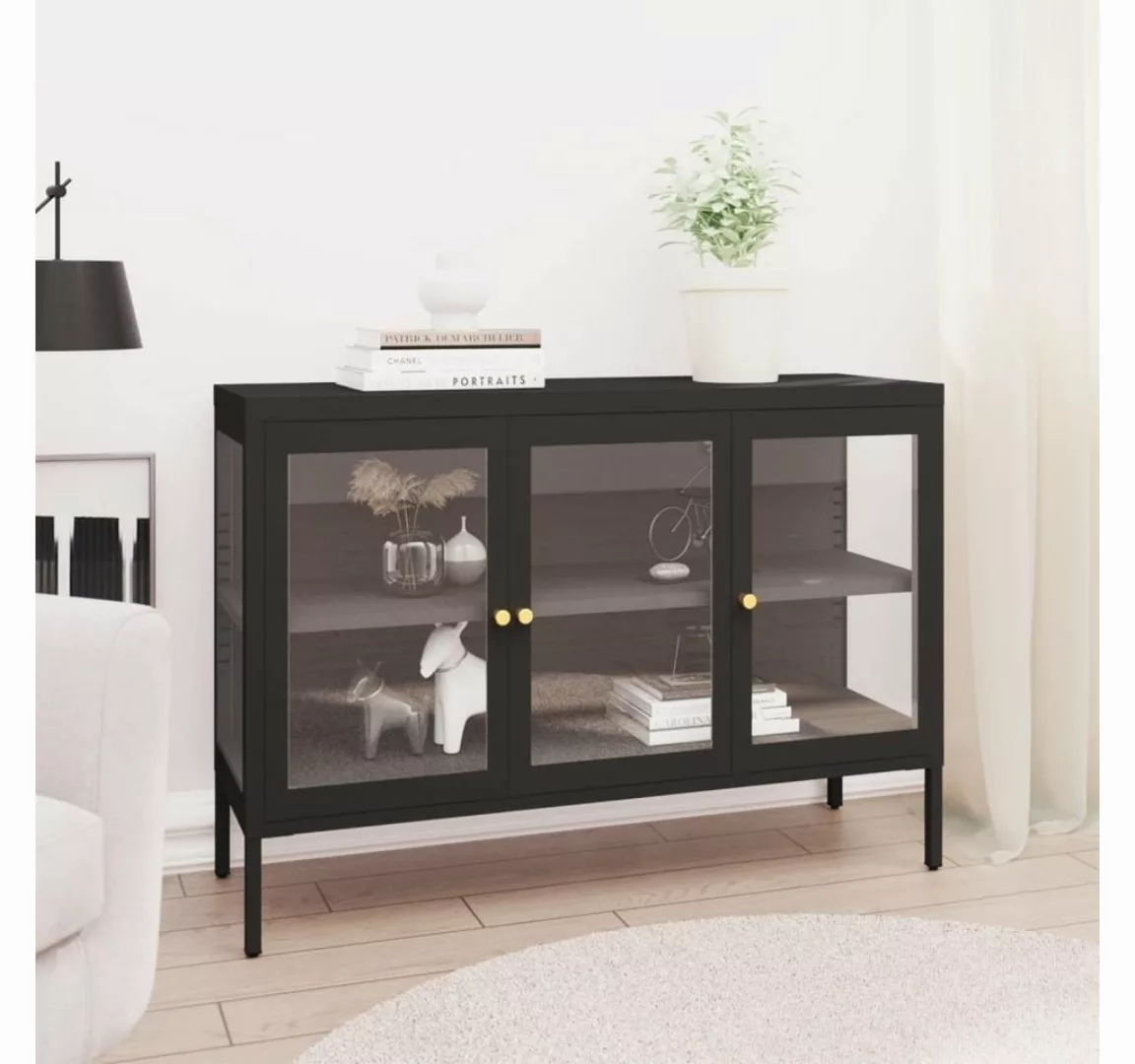 Sideboard Schwarz 70x35x70 Cm Stahl Und Glas günstig online kaufen