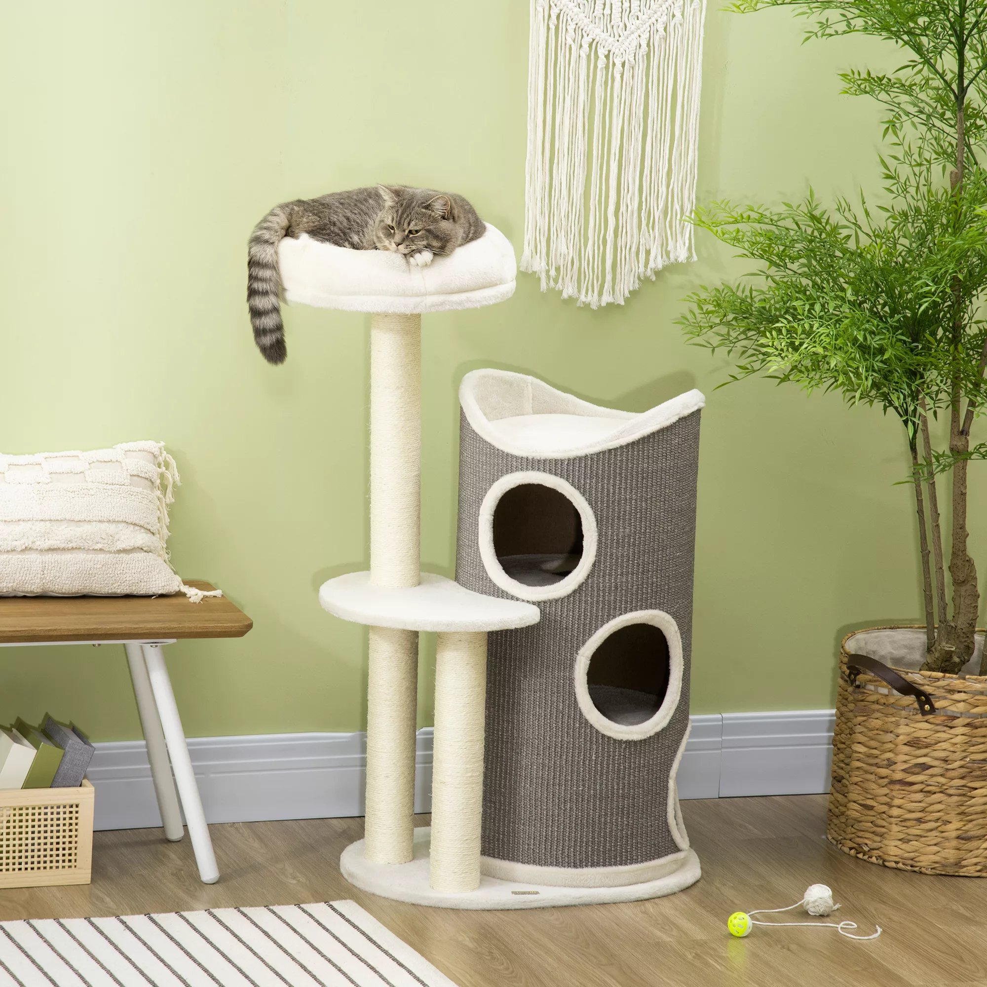 PawHut Kratzbaum 109cm  Katzenbaum mit Kratztonne & Katzenbett, Sisalsäulen günstig online kaufen