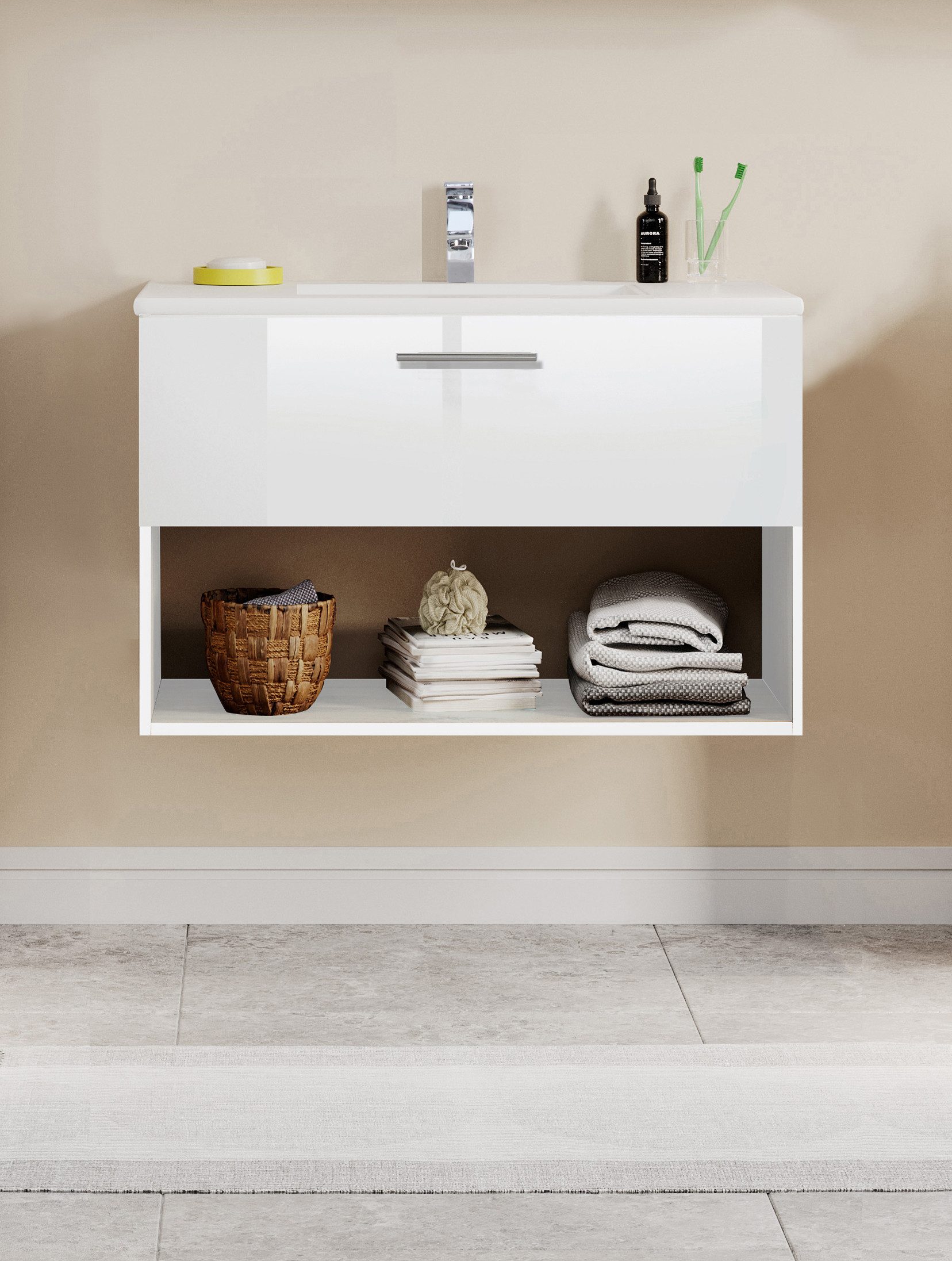welltime Waschtisch "Trento Light mit Keramik-Auflagebecken", 1 Auzug und 1 günstig online kaufen