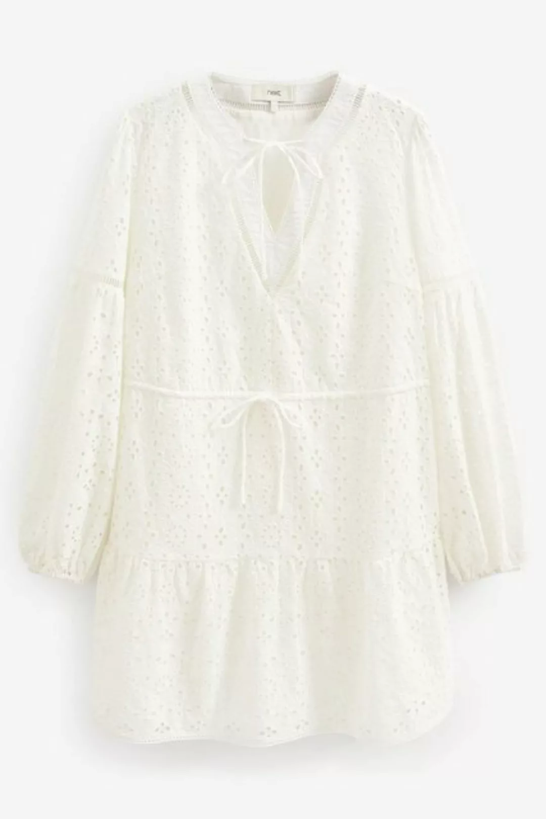 Next Sommerkleid Langärmeliges Short-Kleid mit Lochstickerei (1-tlg) günstig online kaufen