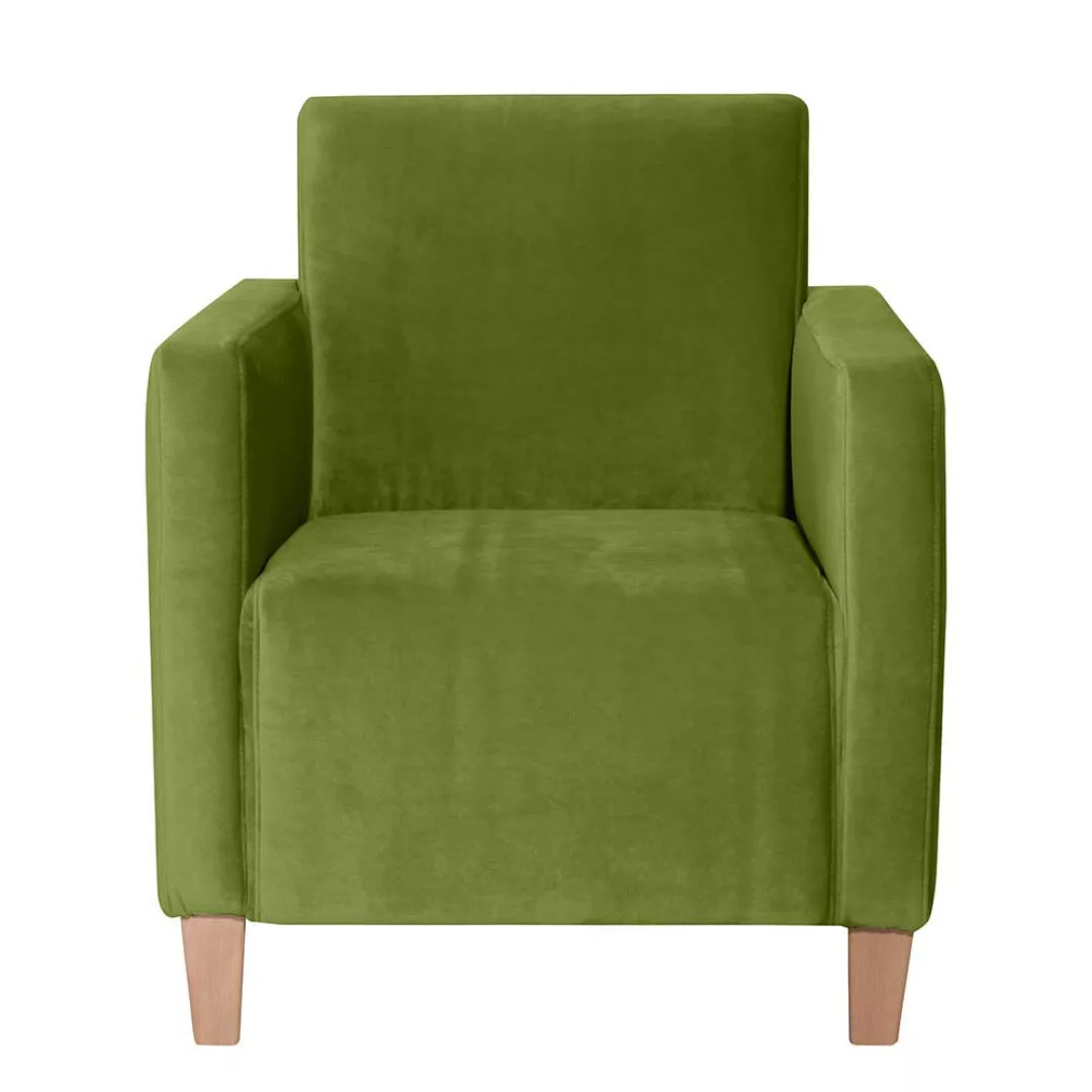 Olivgrüner Sessel modern aus Samtvelours Vierfußgestell aus Holz günstig online kaufen