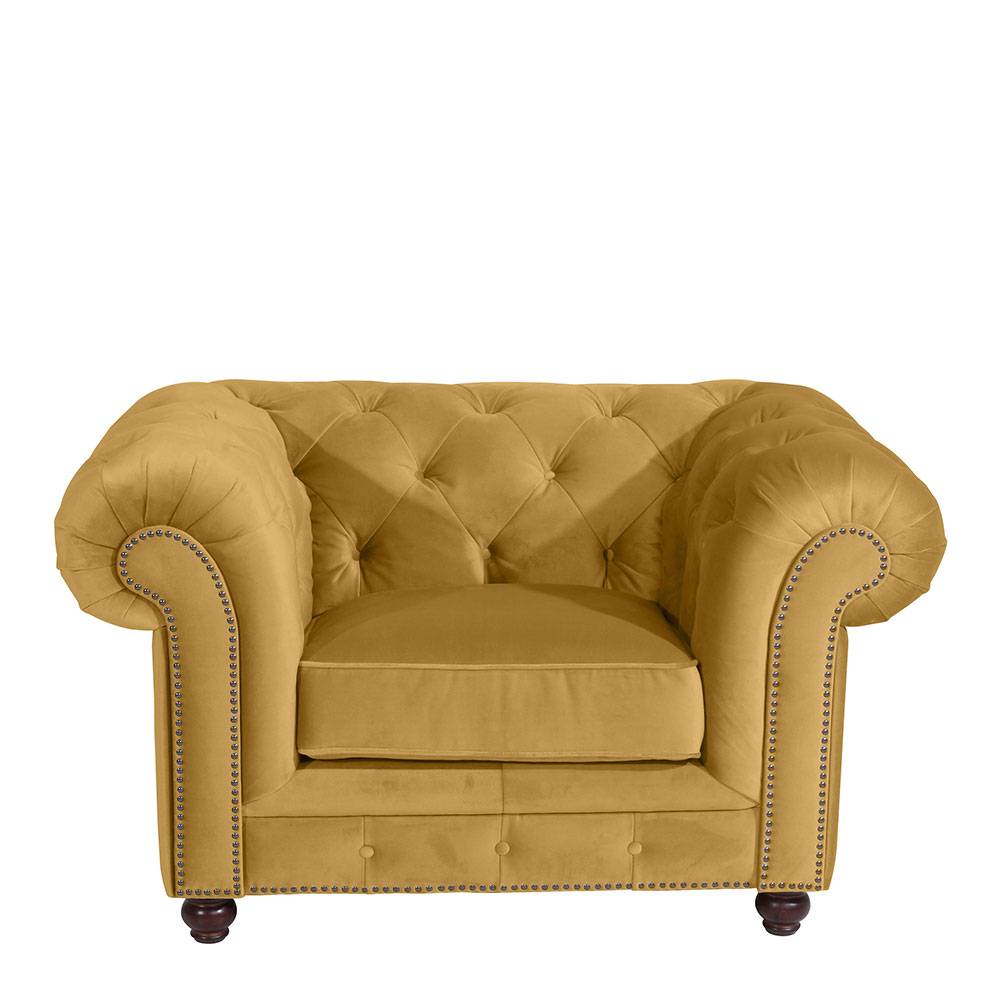 Polstersessel gelb Chesterfield aus Samtvelours 52 cm Sitzhöhe günstig online kaufen