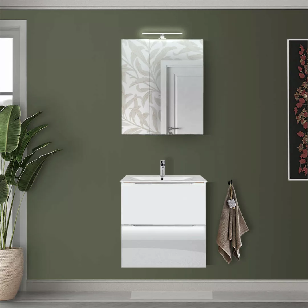 Badezimmer Waschplatz Set, 2-teilig, 60cm Waschtisch, weiß Hochglanz, AMARI günstig online kaufen