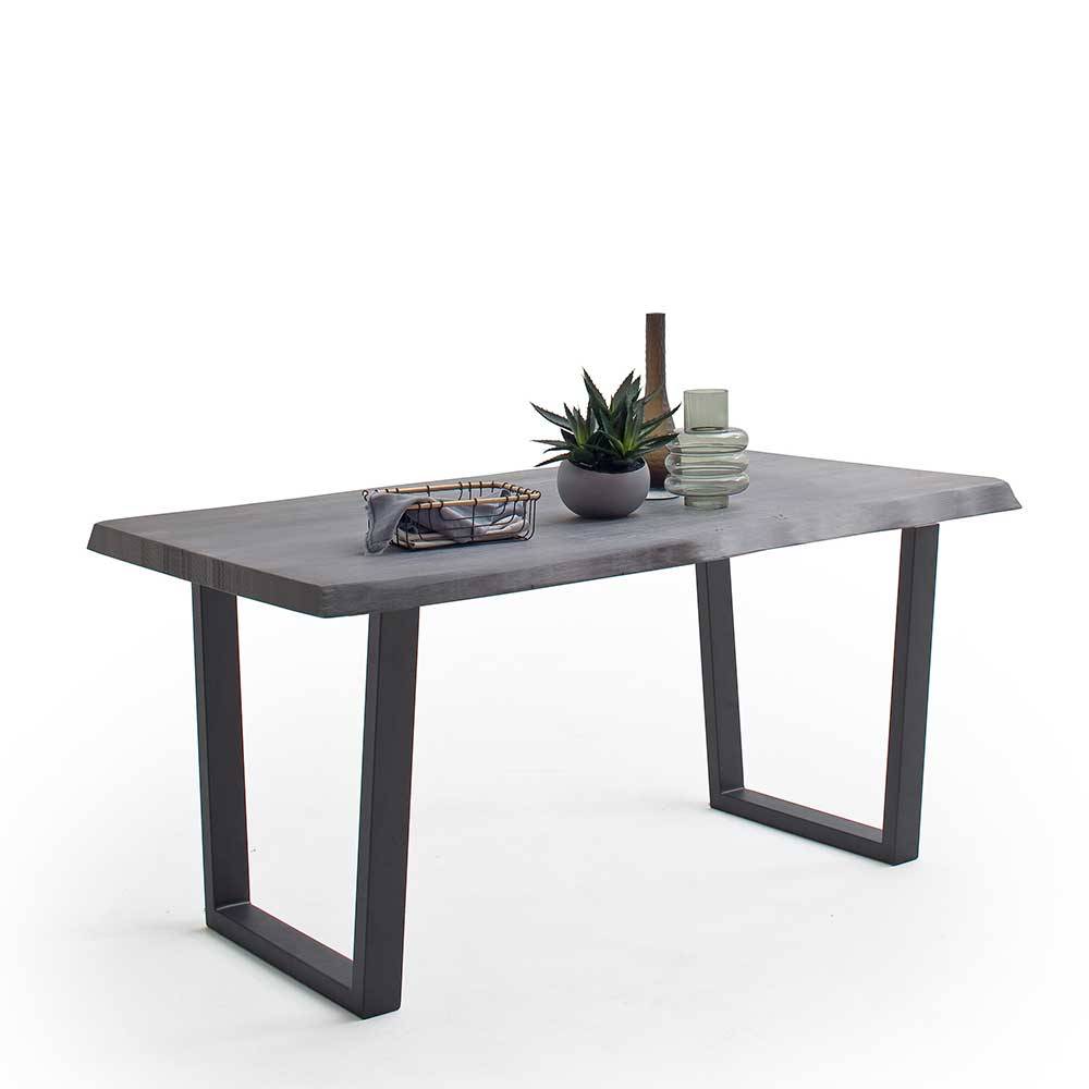 Esstisch Holztisch mit Baumkante und Bügelgestell günstig online kaufen