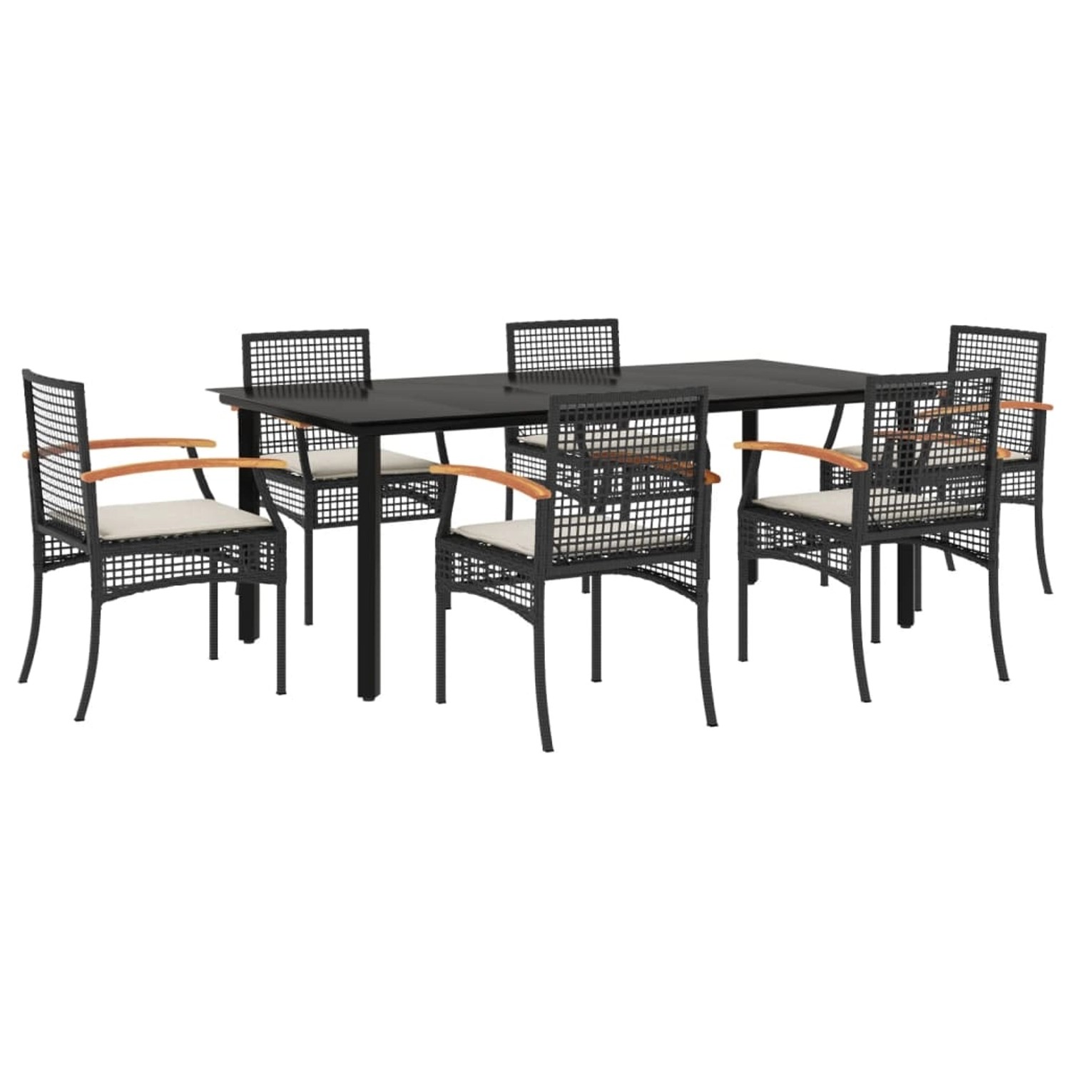 vidaXL 7-Tlg Garten-Essgruppe mit Kissen Schwarz Poly Rattan 3213608 günstig online kaufen