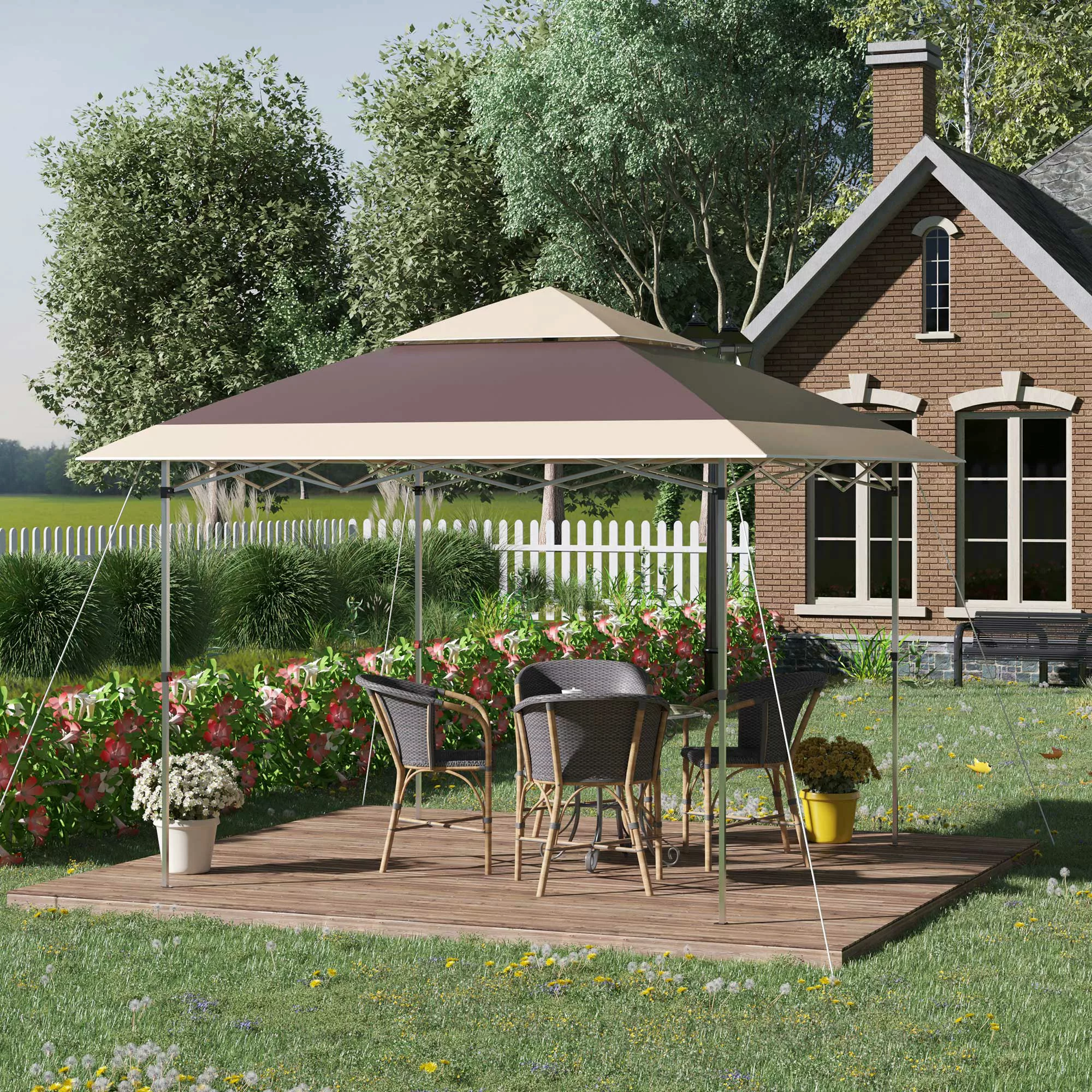 Outsunny Faltpavillon Pop-Up-Zelt 3,6 x 3,6 m Gartenpavillon Dunkelbraun & günstig online kaufen