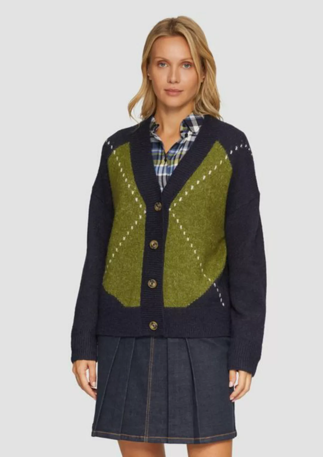 s.Oliver Strickjacke Oversized Wollmix-Strickjacke mit Argyle-Muster Rippbl günstig online kaufen