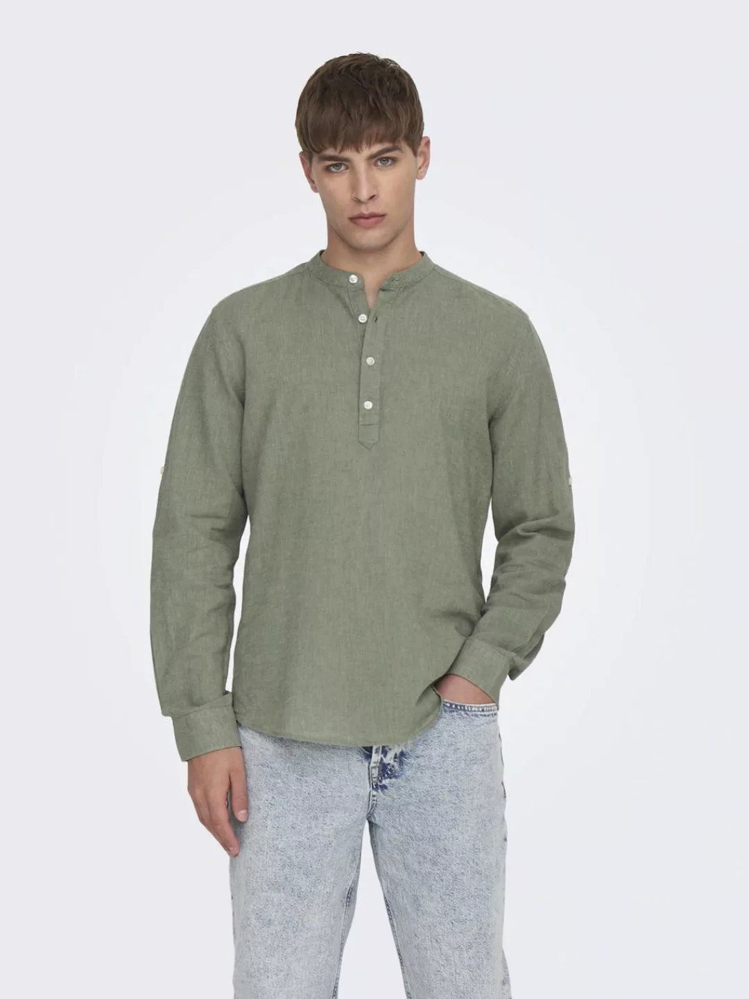 ONLY & SONS Langarmhemd "ONSCAIDEN LS HALFPLACKT LINEN SHIRT" günstig online kaufen