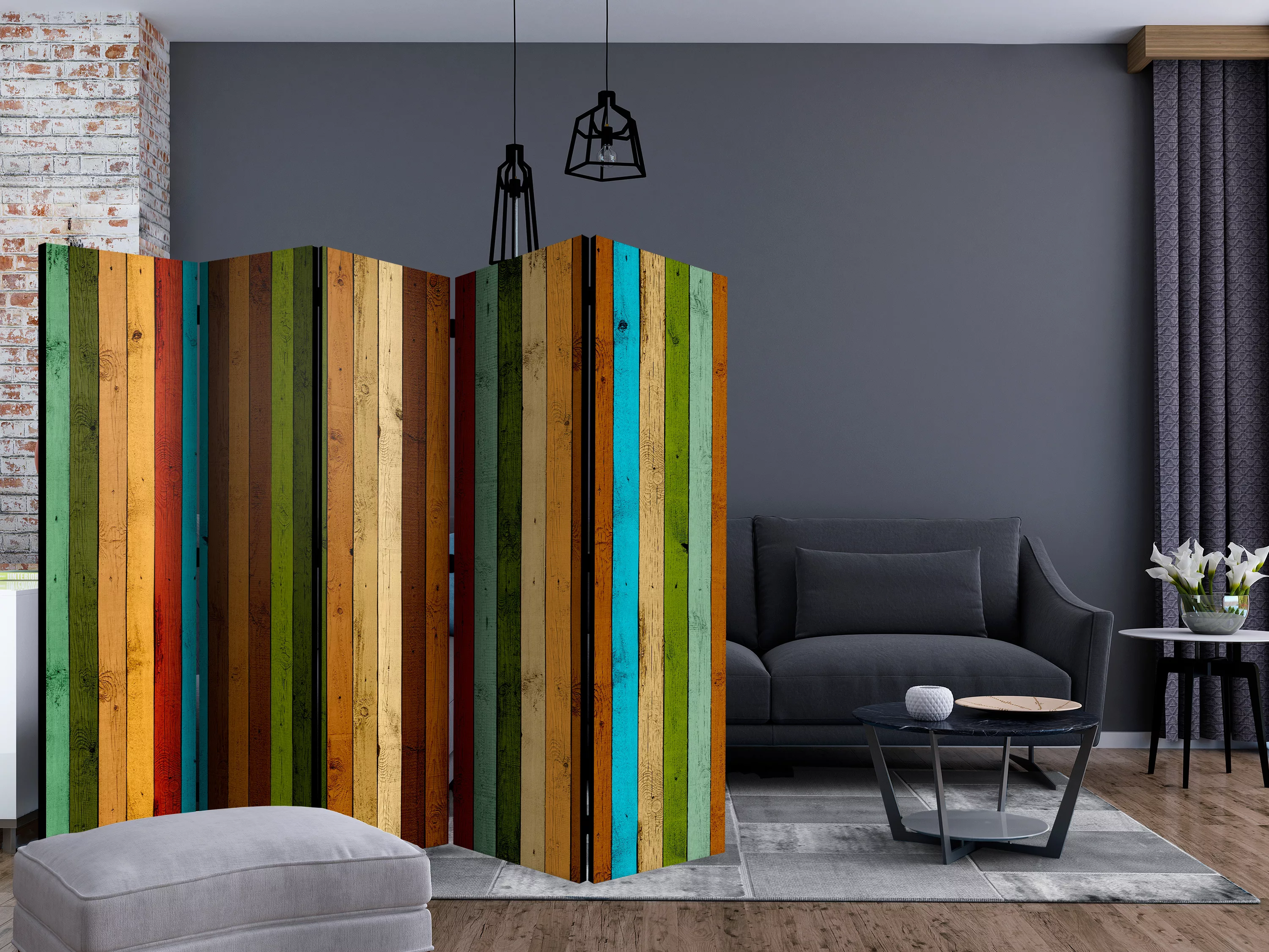 5-teiliges Paravent - Wooden Rainbow Ii [room Dividers] günstig online kaufen