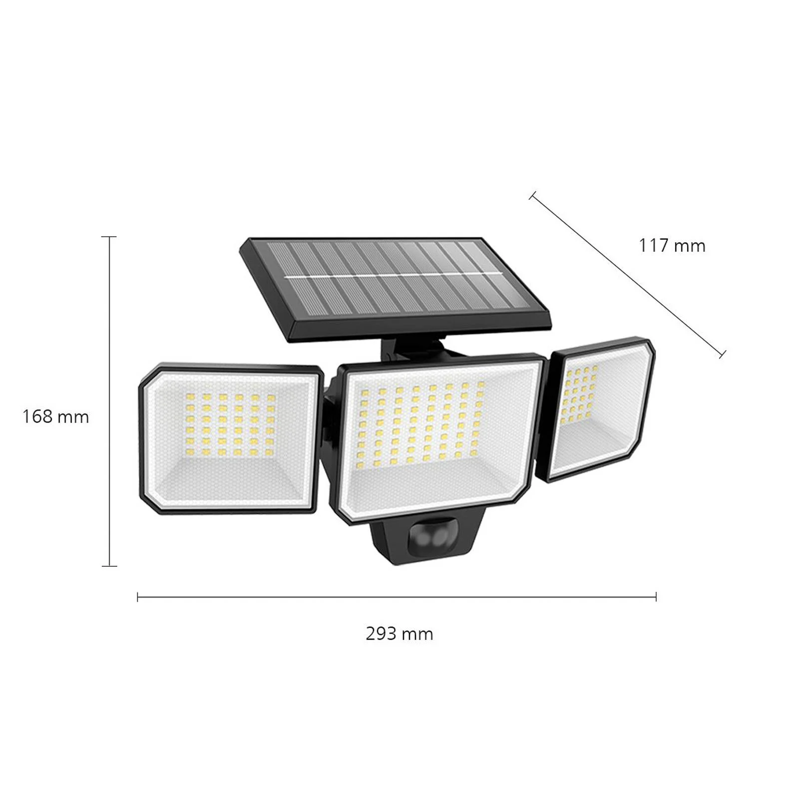 LED Solar Wandleuchte Nysil in Schwarz 3x 2,9W 1000lm IP65 mit Bewegungsmel günstig online kaufen