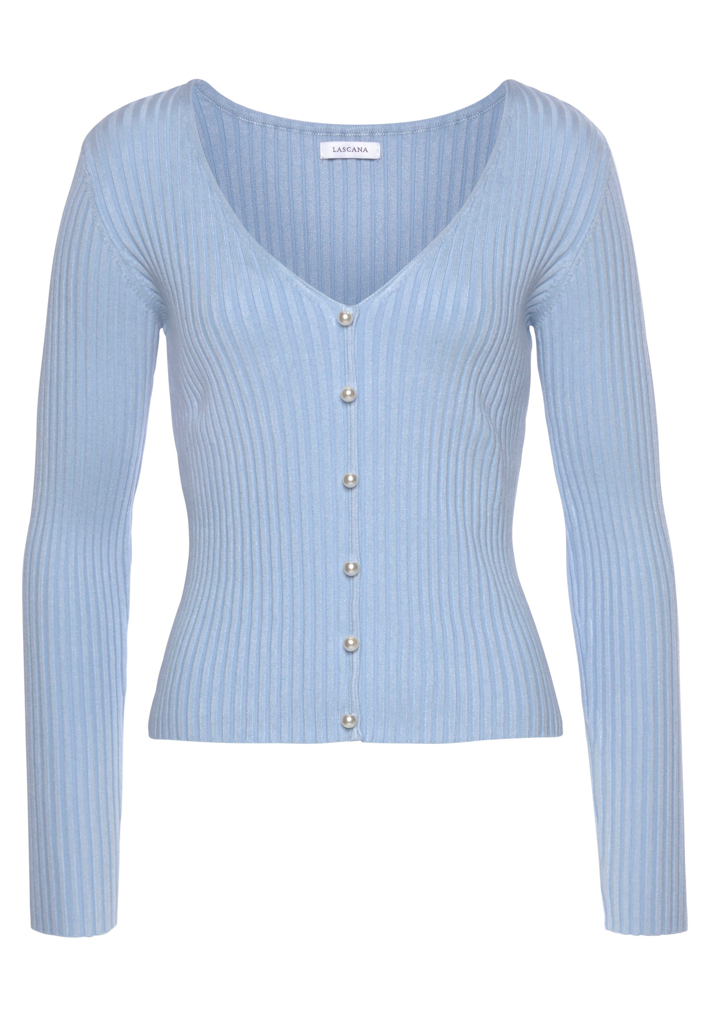 LASCANA V-Ausschnitt-Pullover, mit Zierperlen, figurbetonter Strickpullover günstig online kaufen