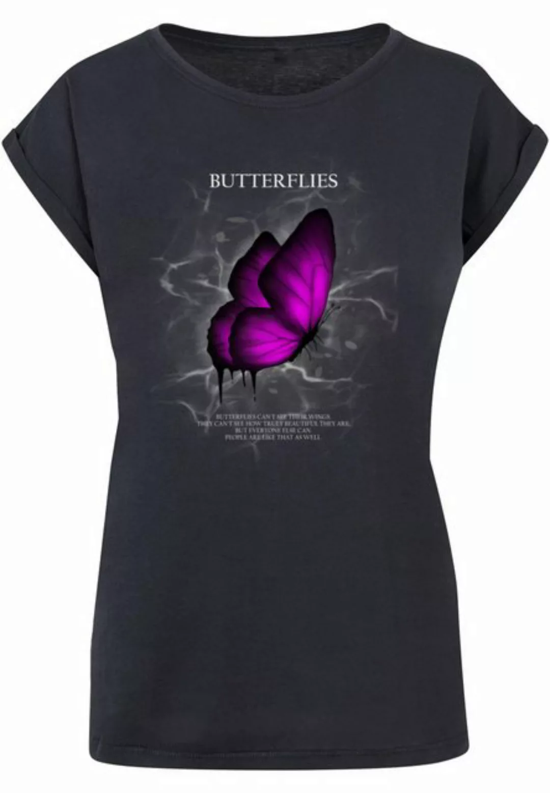 Merchcode T-Shirt Merchcode Damen Ladies Butterflies Extended Shoulder Tee günstig online kaufen