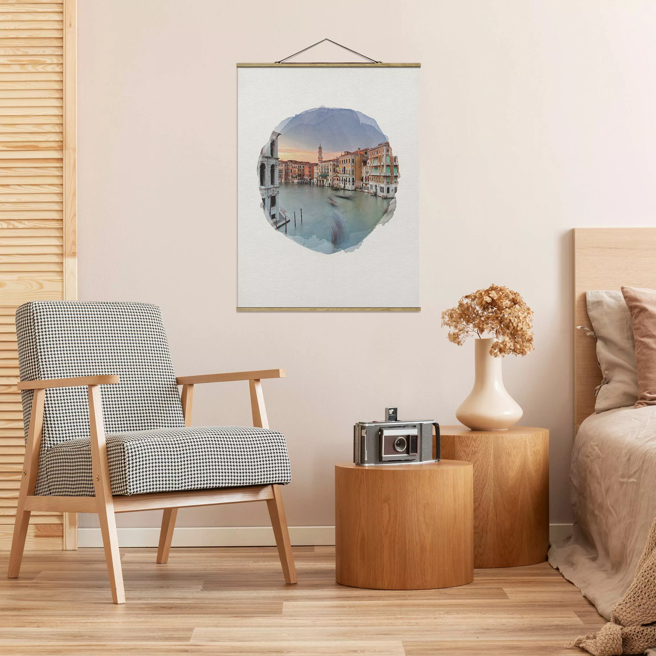 Stoffbild Architektur mit Posterleisten - Hochformat Wasserfarben - Canale günstig online kaufen