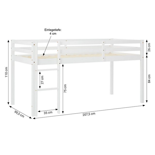 Homestyle4u Hochbett 90x200 Kinderbett Weiß Vorhang Grün Mint Kinder Kiefer günstig online kaufen