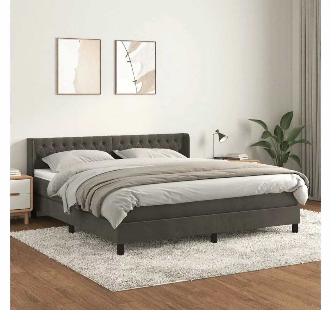 furnicato Bett Boxspringbett mit Matratze Dunkelgrau 180x200 cm Samt günstig online kaufen