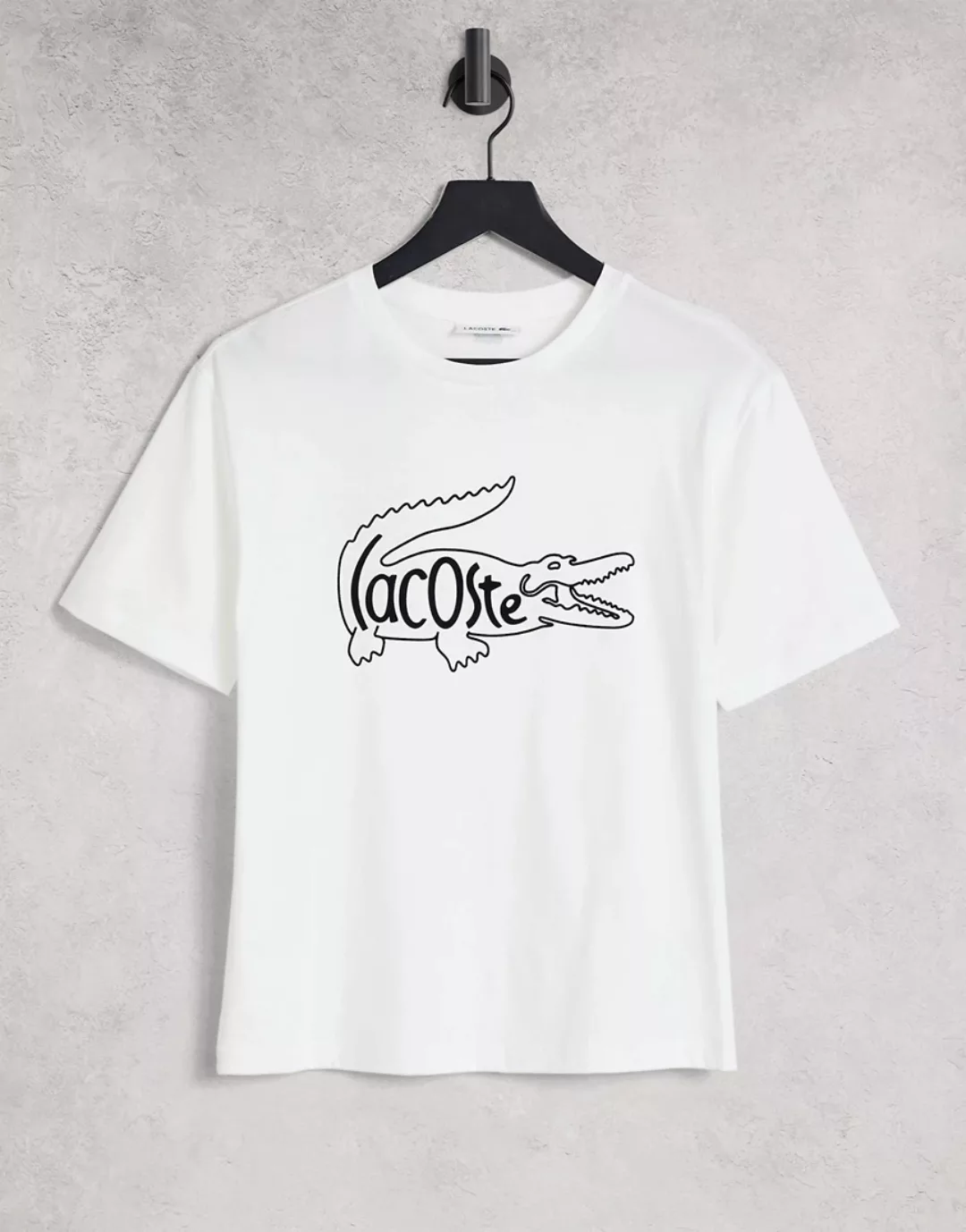 Lacoste – Kastiges T-Shirt mit neuem Krokodillogo in Weiß günstig online kaufen