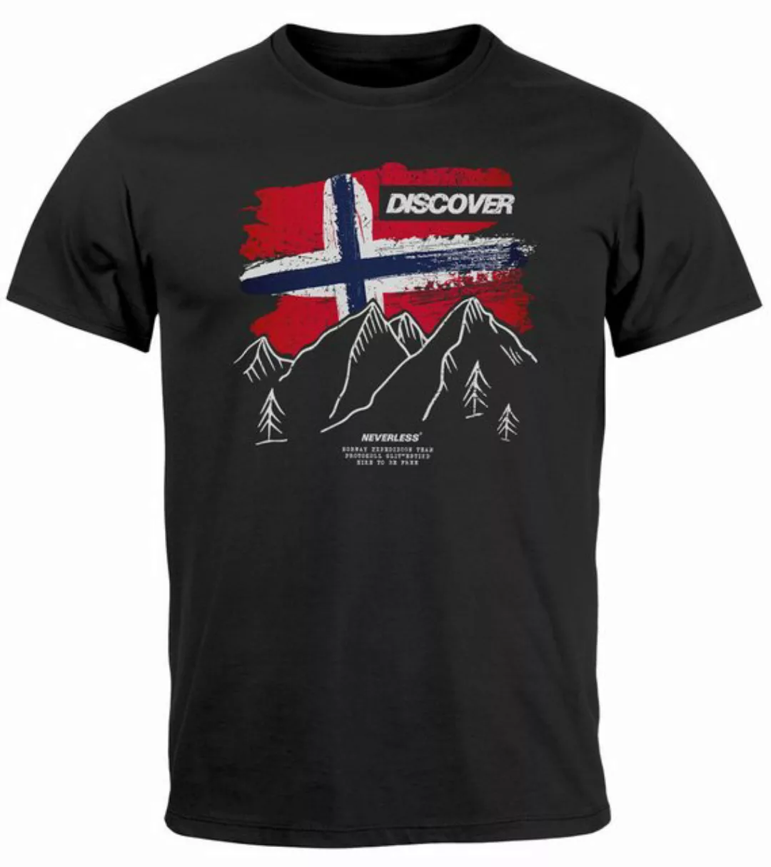 Neverless Print-Shirt Herren T-Shirt Norwegen Flagge Berge Discover Printsh günstig online kaufen