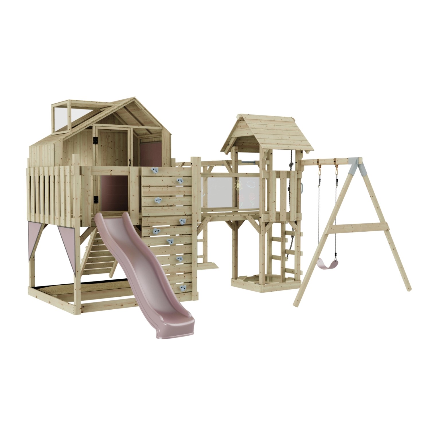 OutdoorToys Spielturm Mille mit Kinderschaukel Altrosa günstig online kaufen