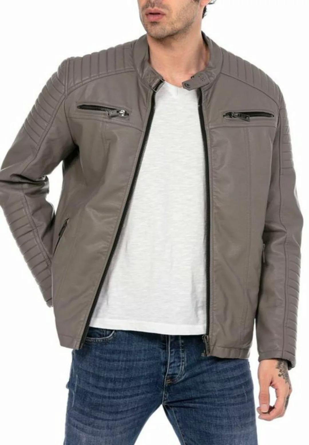 RedBridge Lederimitatjacke Urban Bikerjacke Steppjacke Kunstleder Grau XL günstig online kaufen