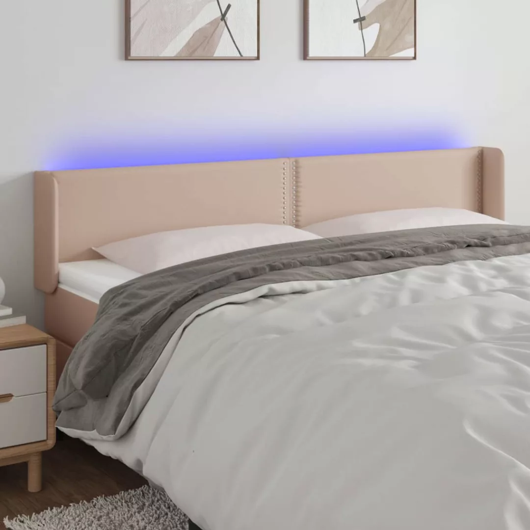 vidaXL Bett, LED Kopfteil Cappuccino-Braun 203x16x78/88 cm Kunstleder günstig online kaufen