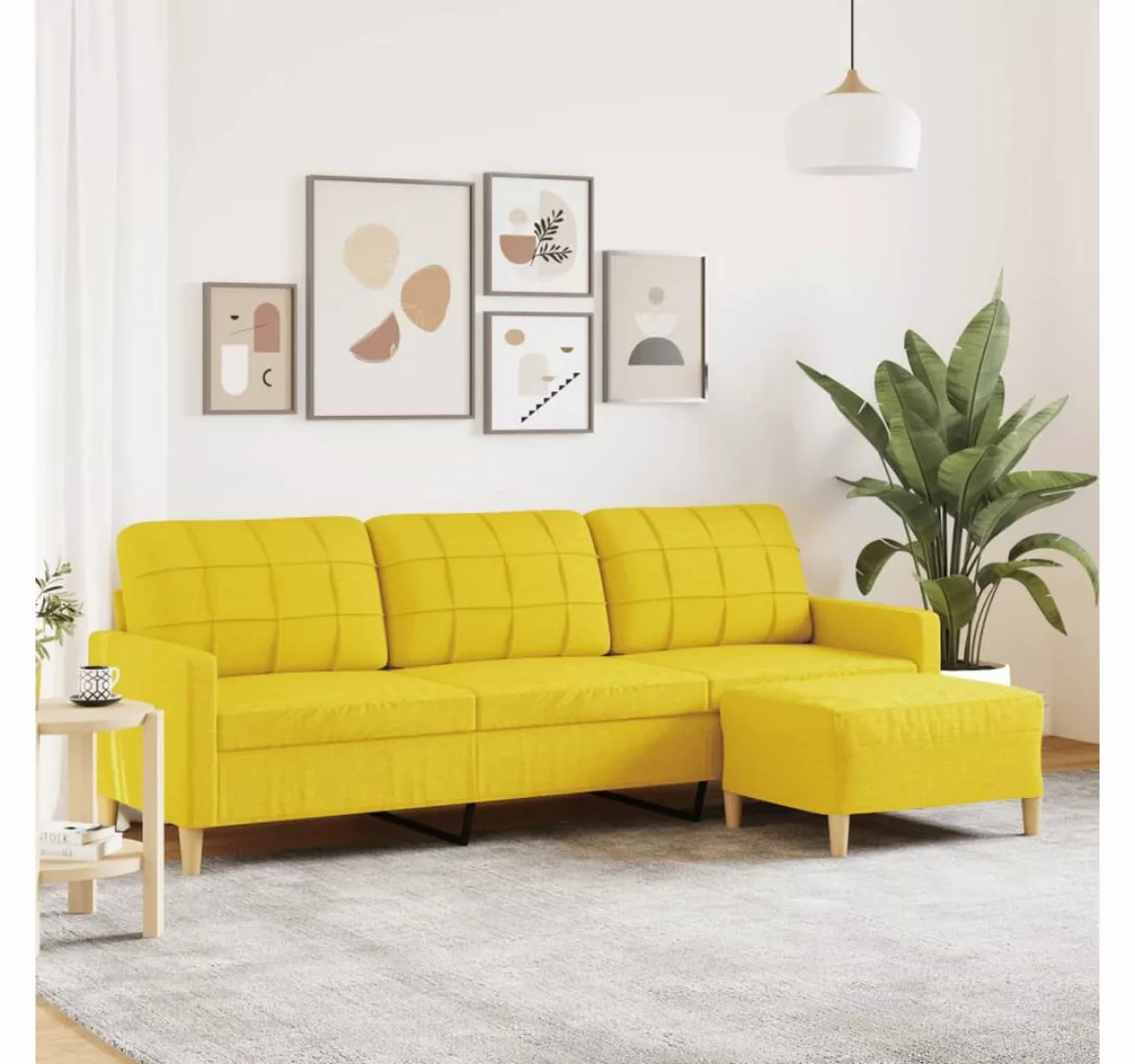 vidaXL Sofa, 3-Sitzer-Sofa mit Hocker Hellgelb 210 cm Stoff günstig online kaufen