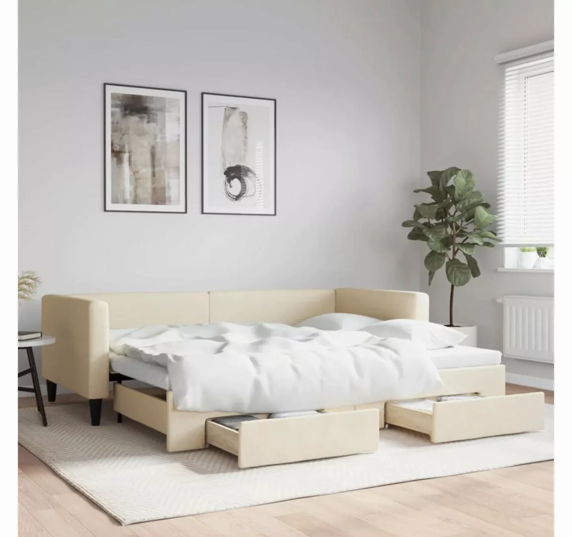 vidaXL Gästebett Gästebett Tagesbett Ausziehbar mit Schubladen Creme 90x200 günstig online kaufen