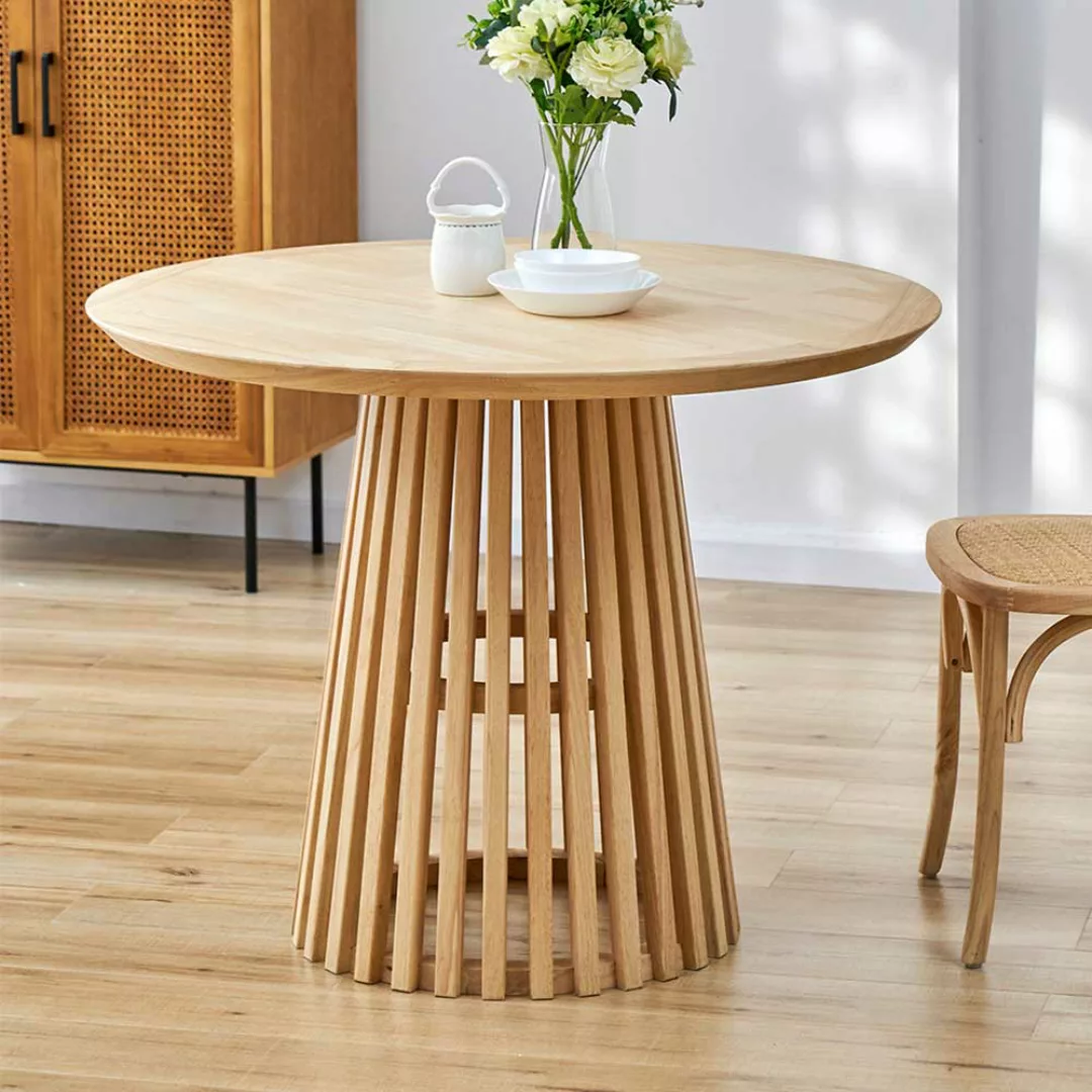 Skandi Esszimmer Tisch in Naturfarben runder Tischplatte günstig online kaufen